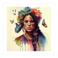 Watercolor Floral Indian Native Woman #11 (Print Only)