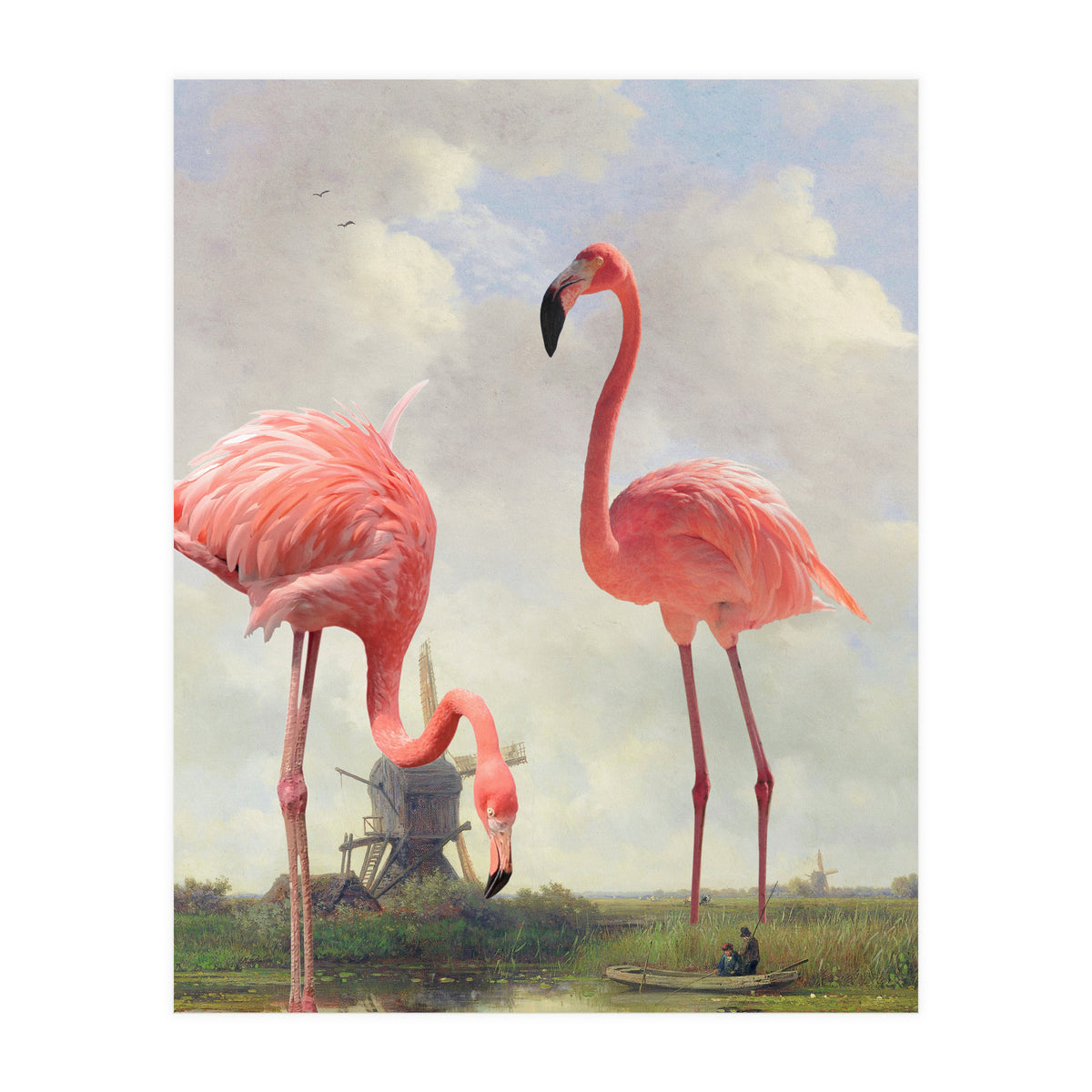 Fishing With Flamingos (Print Only)
