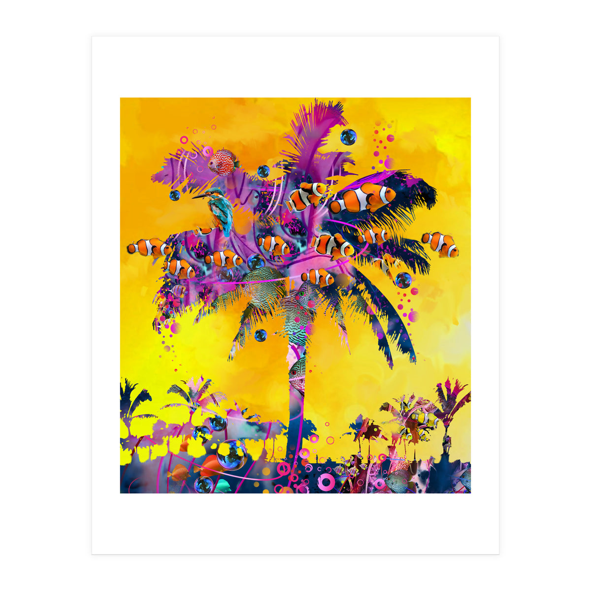 Purple Palm with Fish (Print Only)