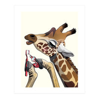 Giraffe Brushing Teeth, Funny Bathroom Humour (Print Only)