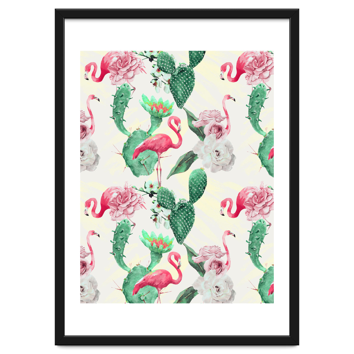 Flamingos, geometric and flowers