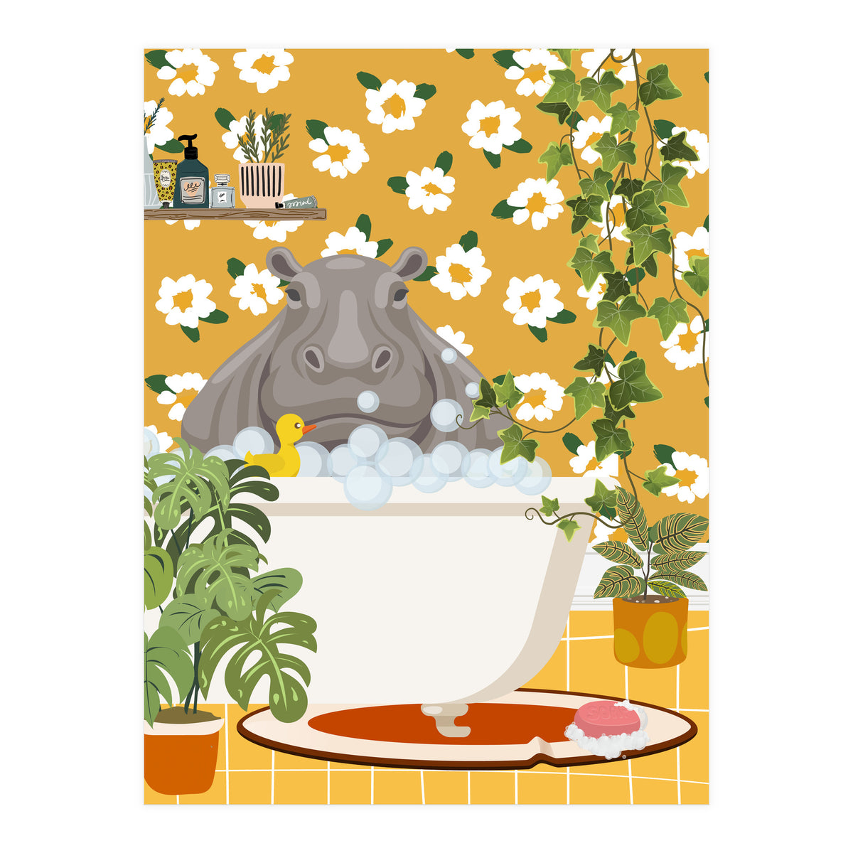 Hippo Taking a Bubble Bath (Print Only)