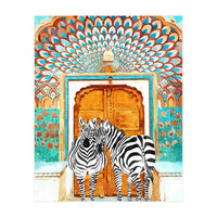 Take Your Stripes Wherever You Go Painting, Zebra Wildlife Architecture, Indian Palace Door Painting  (Print Only)