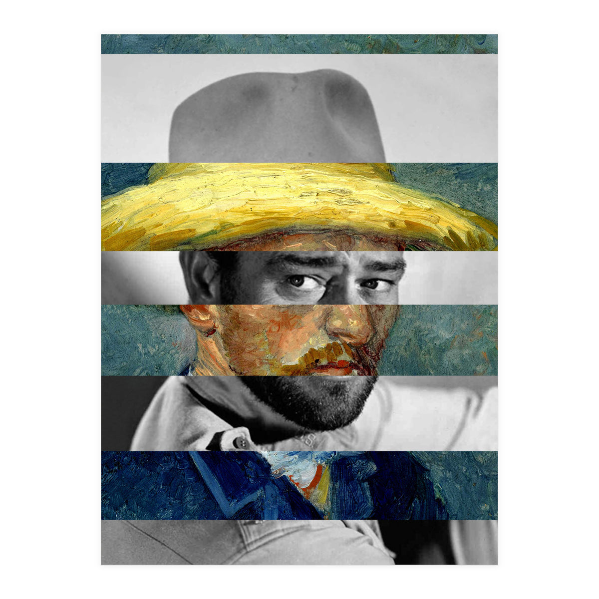Van Gogh's Self Portrait With Straw Hat & John Wayne (Print Only)