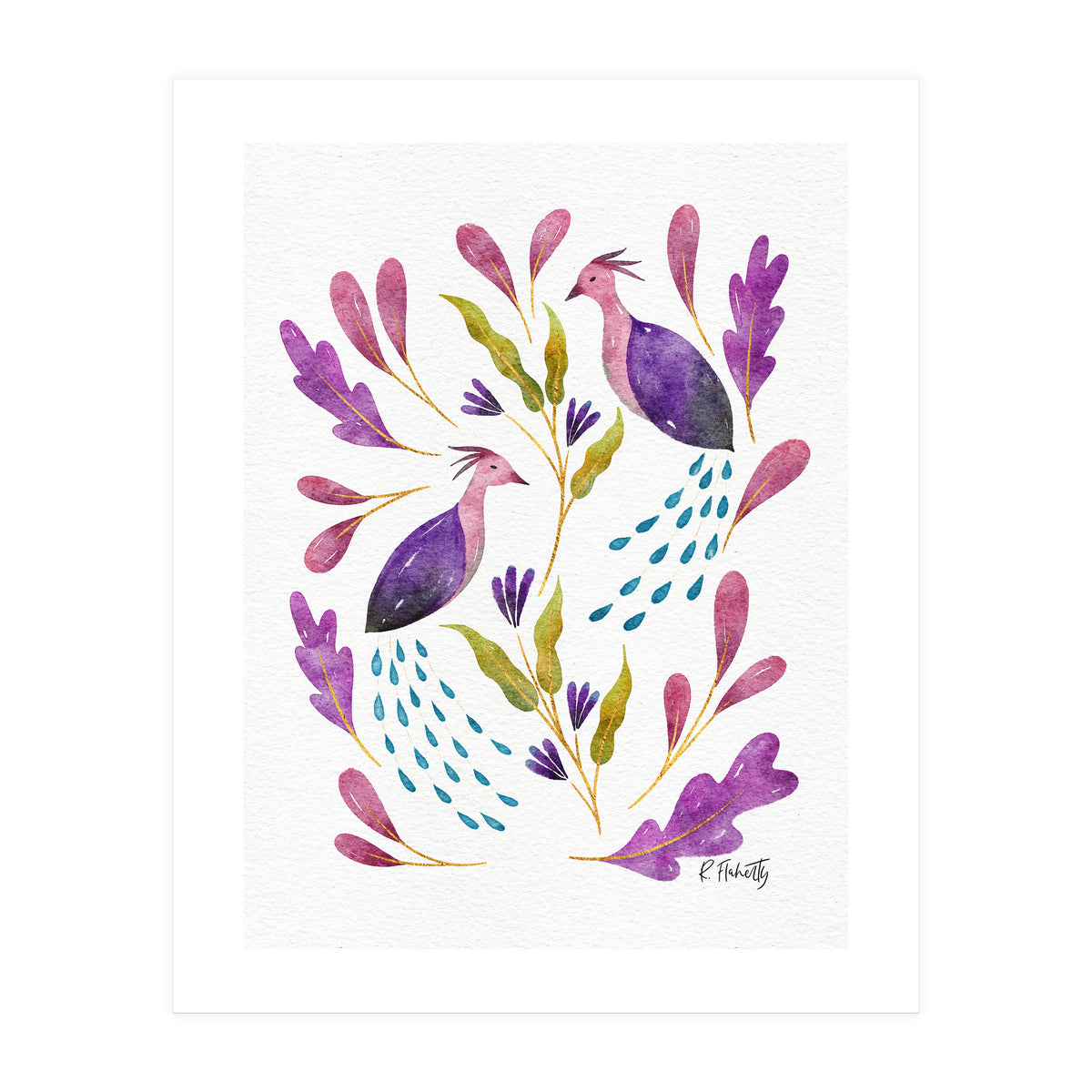 Folk Art Peacocks Purple (Print Only)