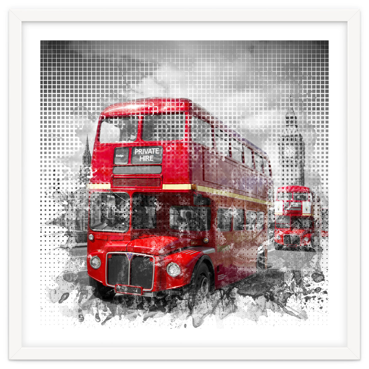 Graphic Art LONDON WESTMINSTER Red Buses
