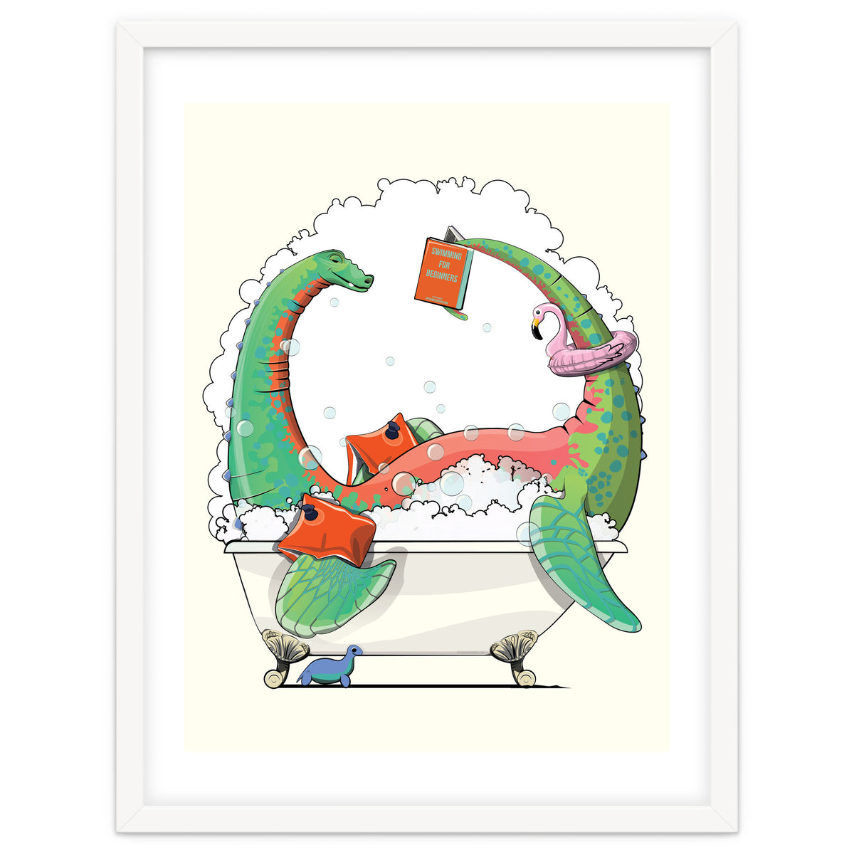 Dinosaur Plesiosaurus in the Bath, funny bathroom humour