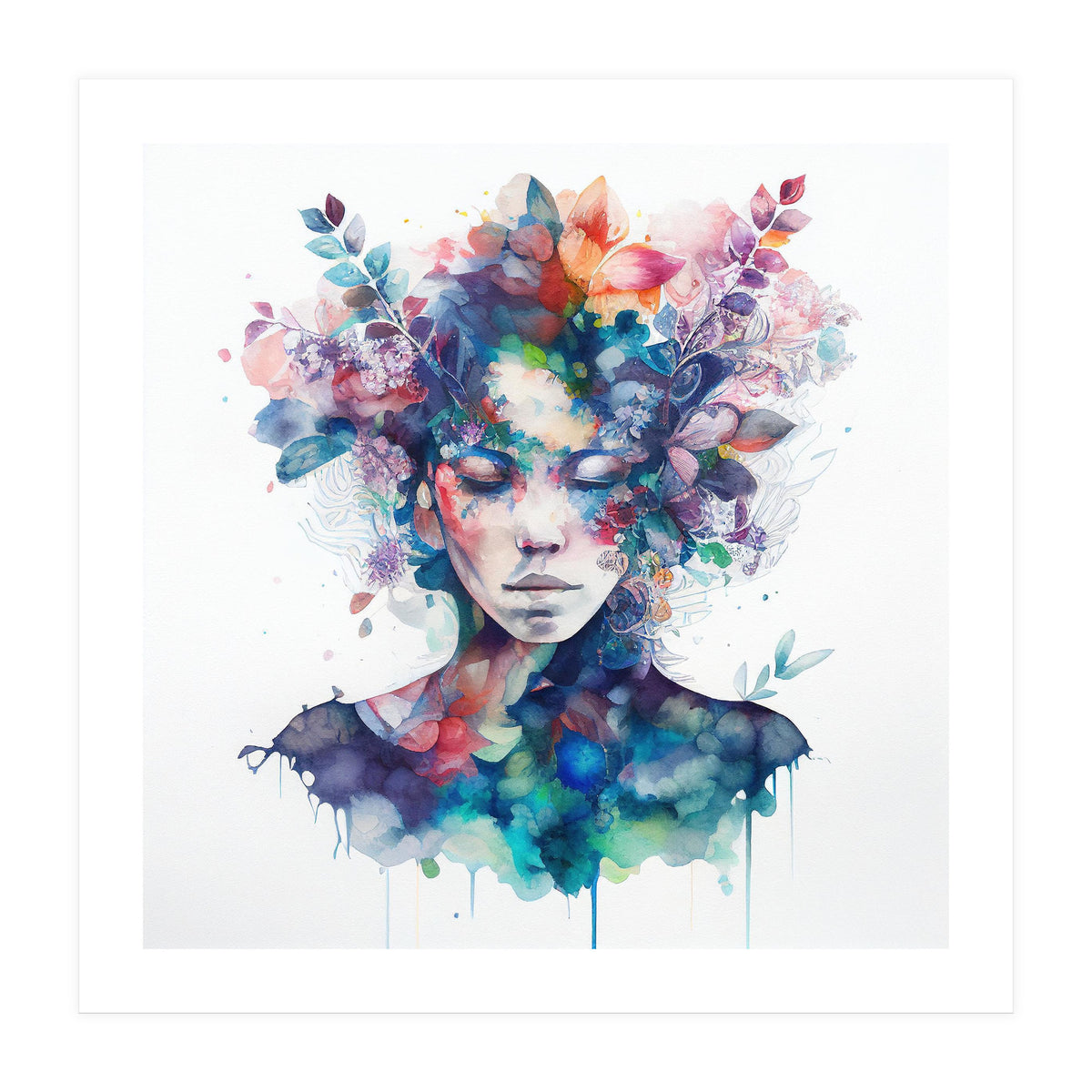 Watercolor Tropical Woman #16 (Print Only)