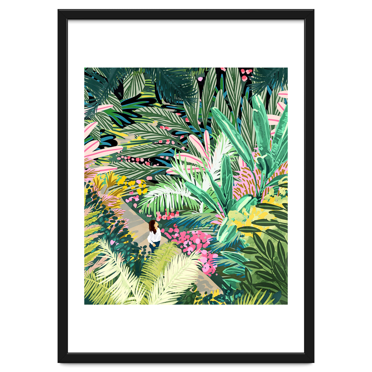 Bohemian Jungle, Tropical Botanical Nature Illustration, Forest Solo Travel Plants Painting