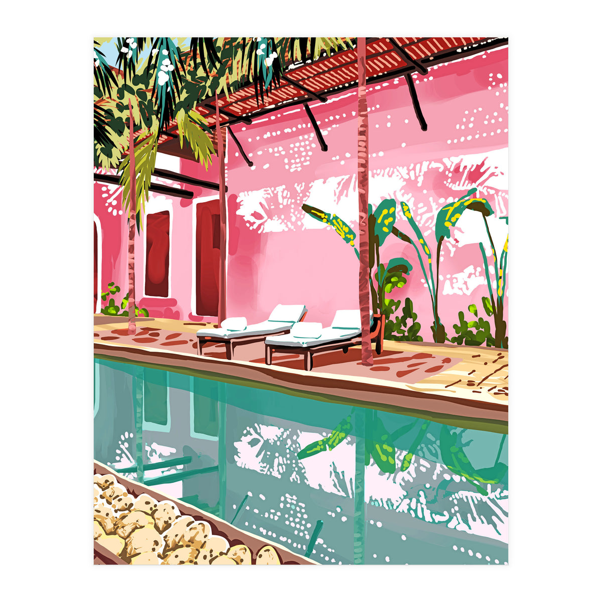 Vacay Villa | Blush Pink Summer Architecture | Tropical Travel Building | Palm Bohemian Resort (Print Only)