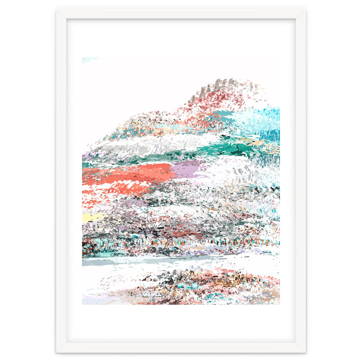 The Snow Mountain, Abstract Nature Digital Painting, Scandinavian Landscape Winter Travel