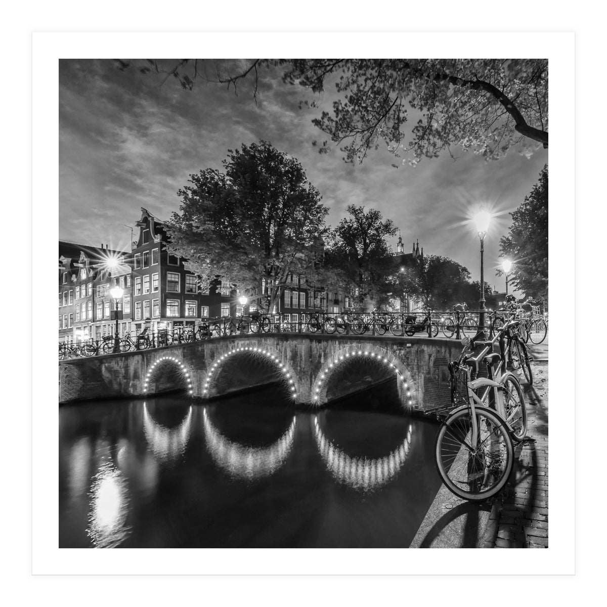 AMSTERDAM Idyllic nightscape from Keizersgracht | Monochrome (Print Only)
