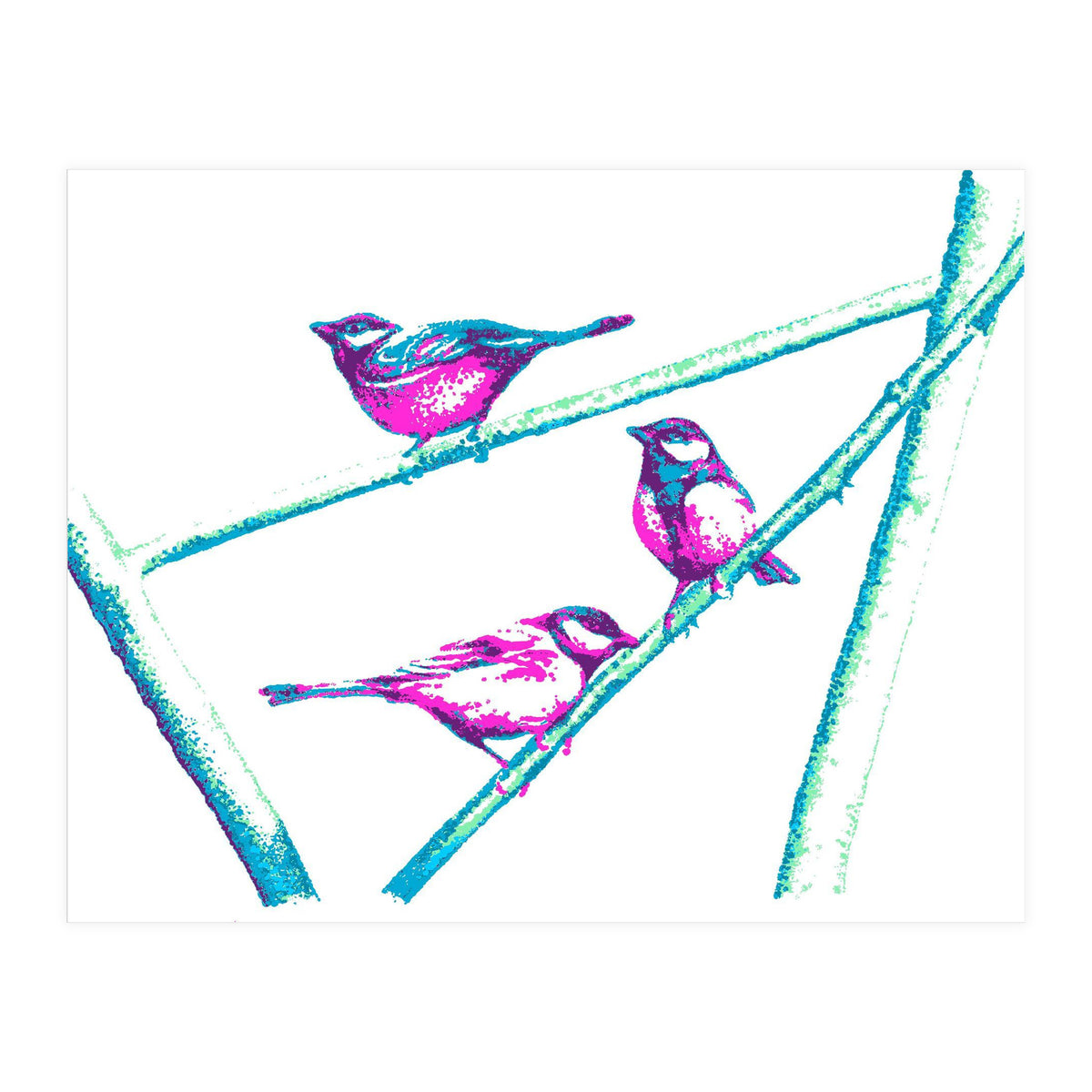 Garden Birds On A Branch (Print Only)