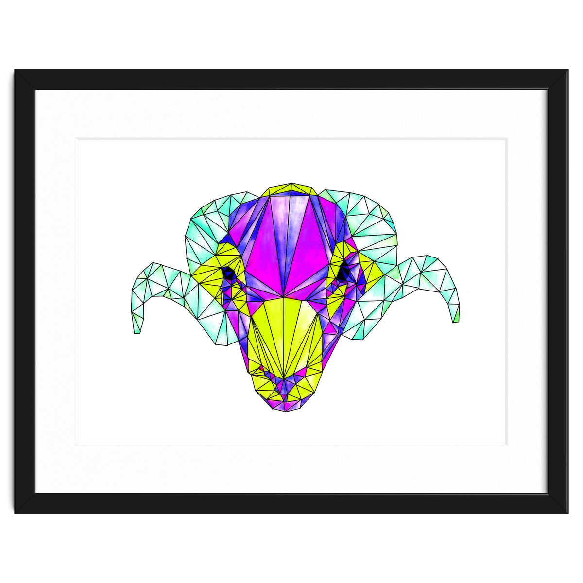 Colourful Geometric Swaledale Sheep Tup with Black Lines