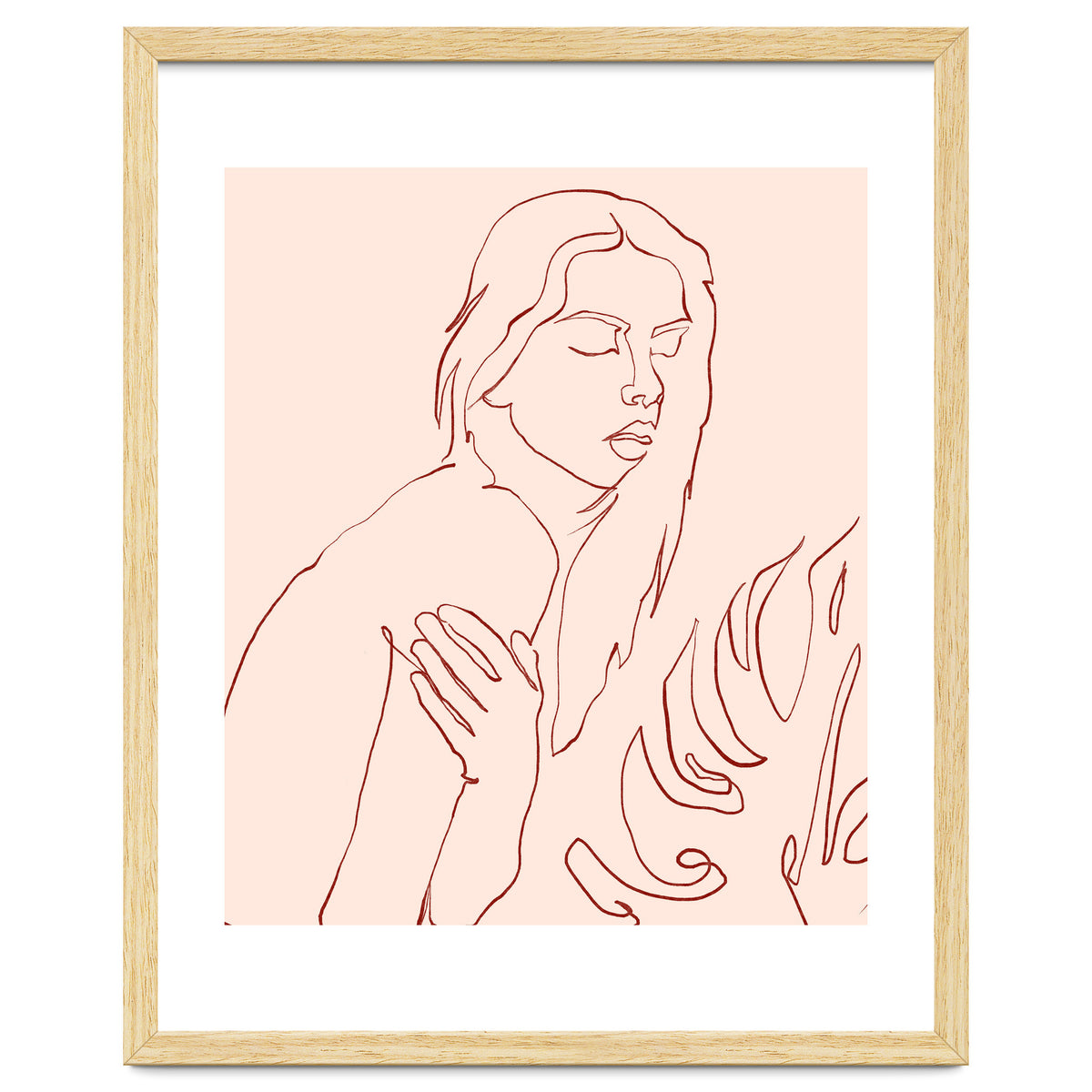 Lueur, Tropical Nude Modern Bohemian Woman Line Art, Minimal Scandinavian Sketch Blush Drawing