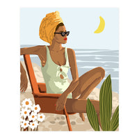 Moon Child, Beach Vacation, Black Woman Illustration Travel Ocean, Tropical Bohemian Fashion (Print Only)
