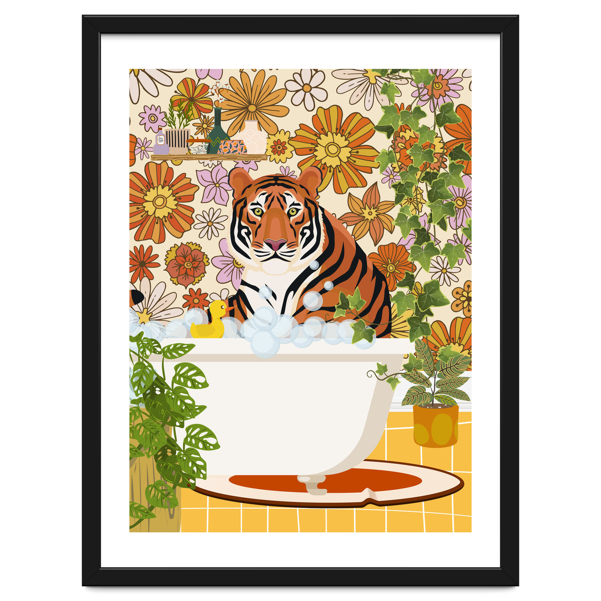 Tiger Bathing in Groovy Bathroom