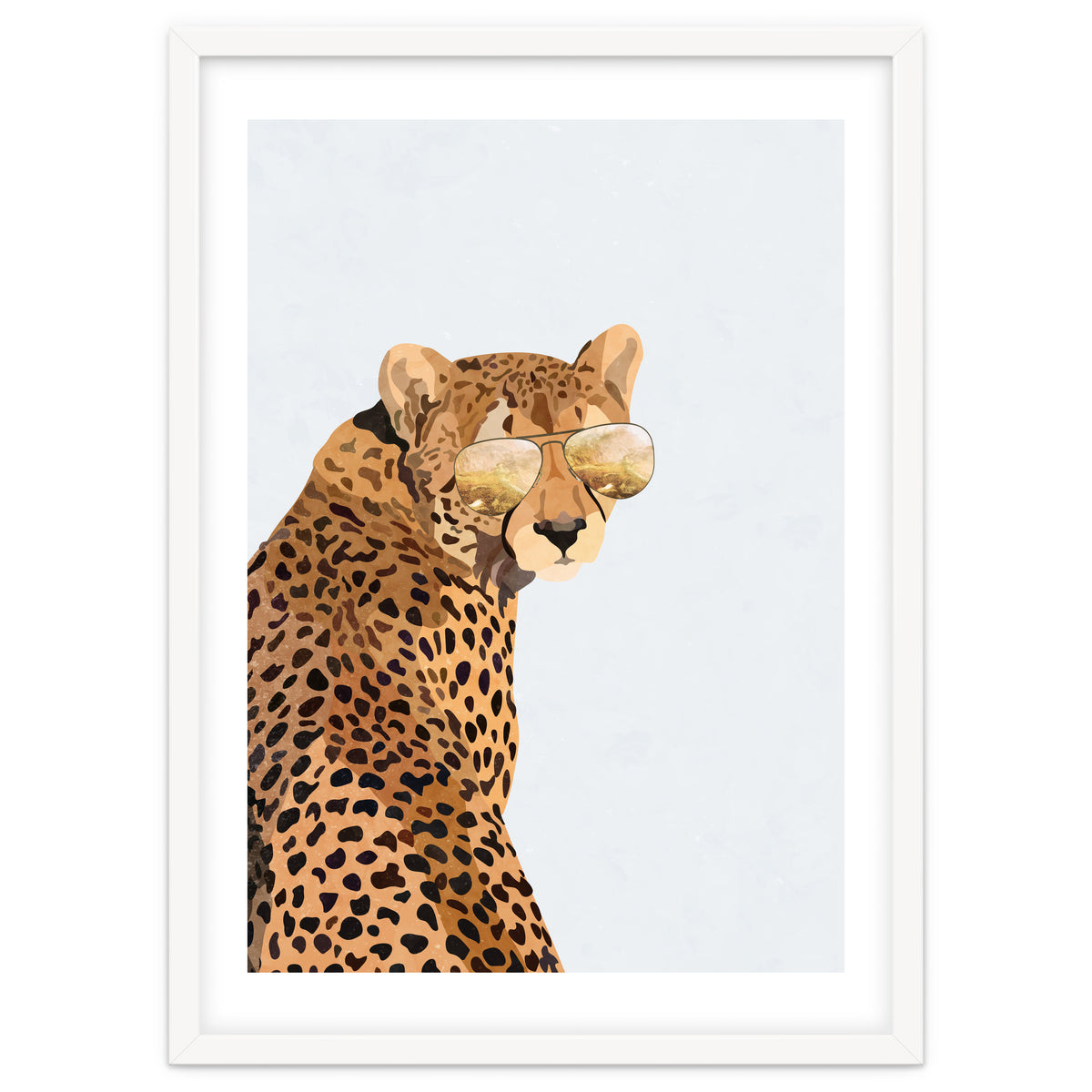 Cool Cat Cheetah Portrait with Gold Sunglasses