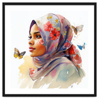 Watercolor Floral Muslim Arabian Woman #1