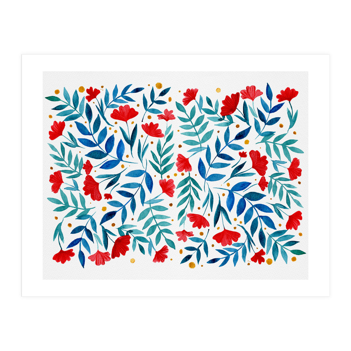 Magical garden - red and turquoise (Print Only)