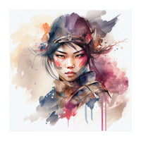 Watercolor Asian Warrior Woman #3  (Print Only)