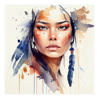 Watercolor Floral Indian Native Woman #12 (Print Only)