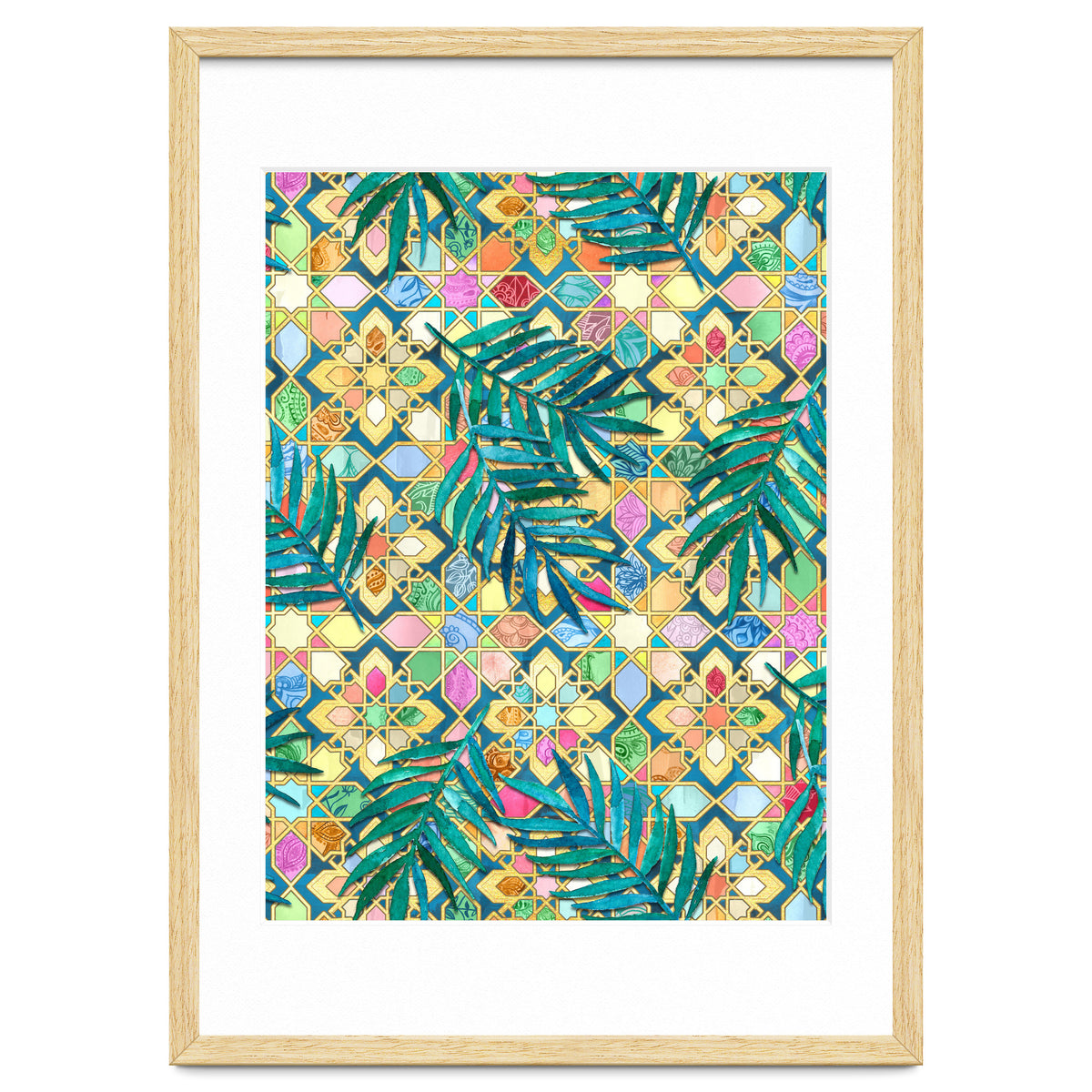 Gilded Moroccan Mosaic Tiles with Palm Leaves