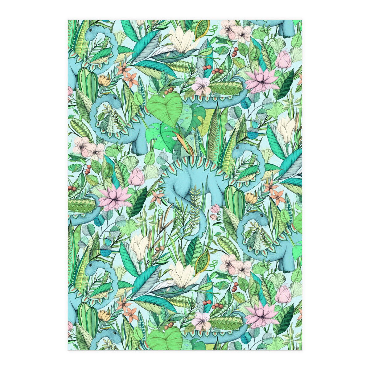 Improbable Botanical with Dinosaurs - soft pastels (Print Only)