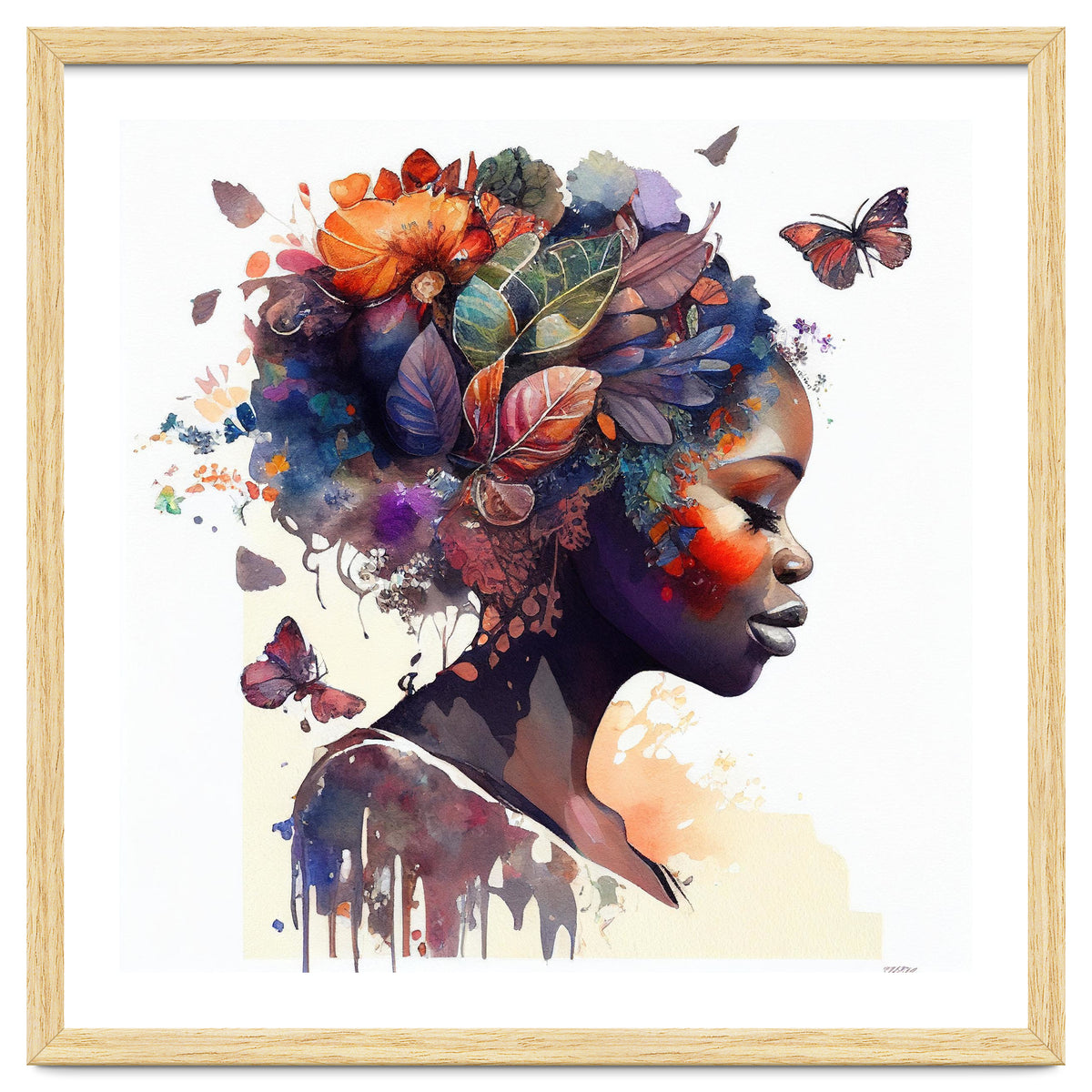 Watercolor Butterfly African Woman #9