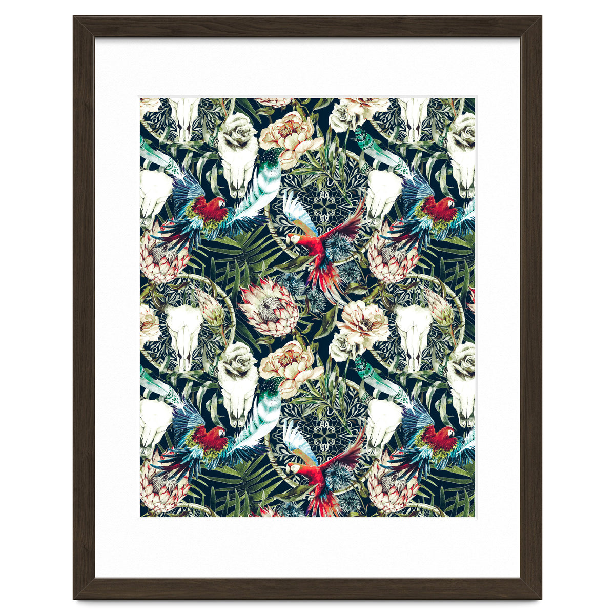 Dark pattern boho skull tropical