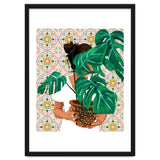 Monstera Plant Lady | Modern Bohemian Morocco Decor | Tropical Botanical Tiles thumbnail