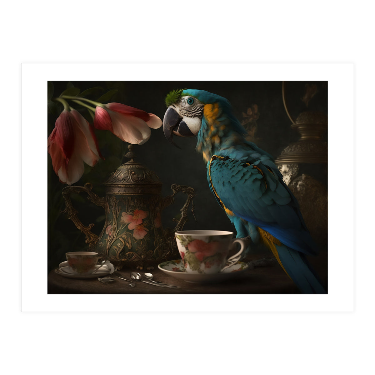 Parrot with a Tea Cup and Teapot (Print Only)