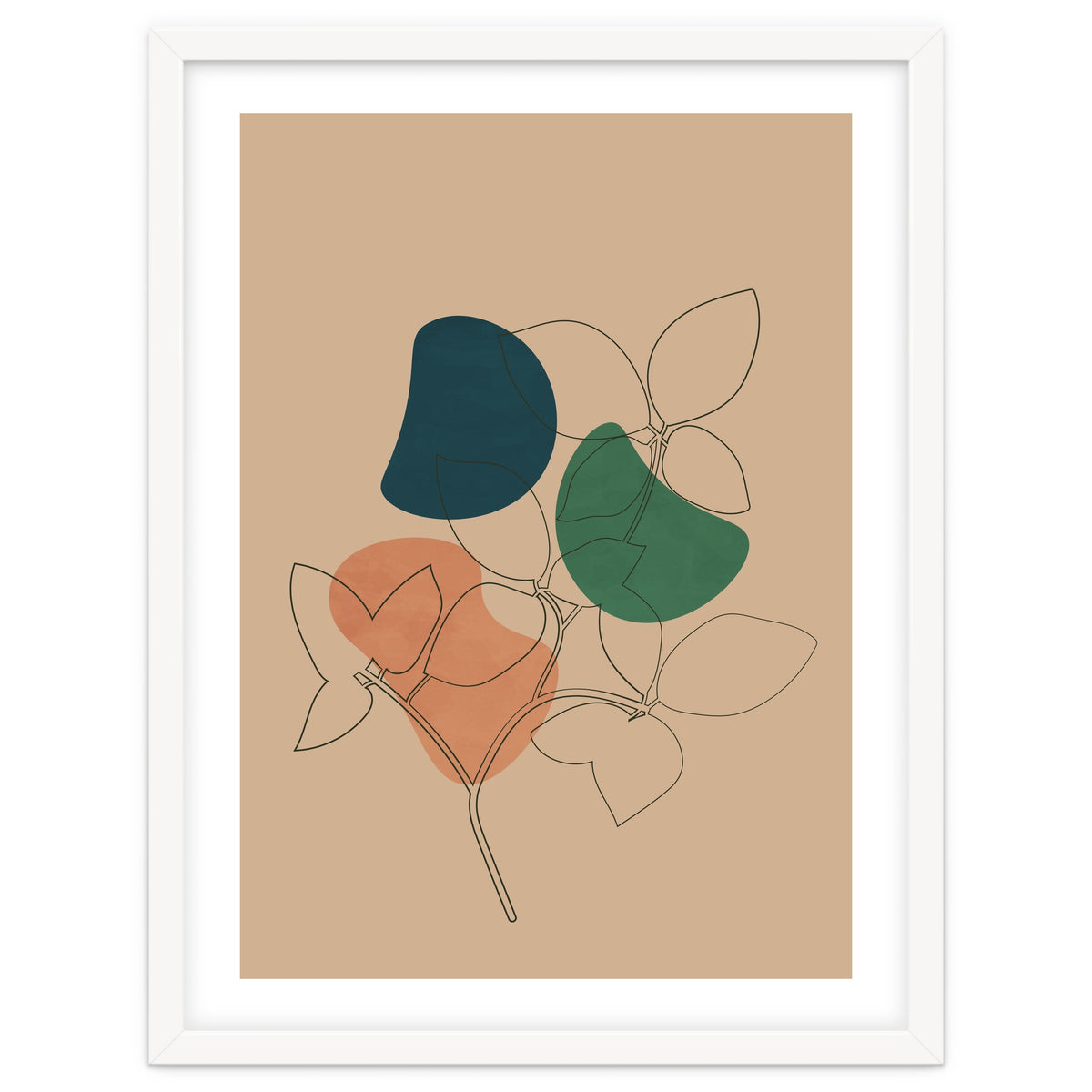 Boho Line Art Drawing Plant Earthy Tones
