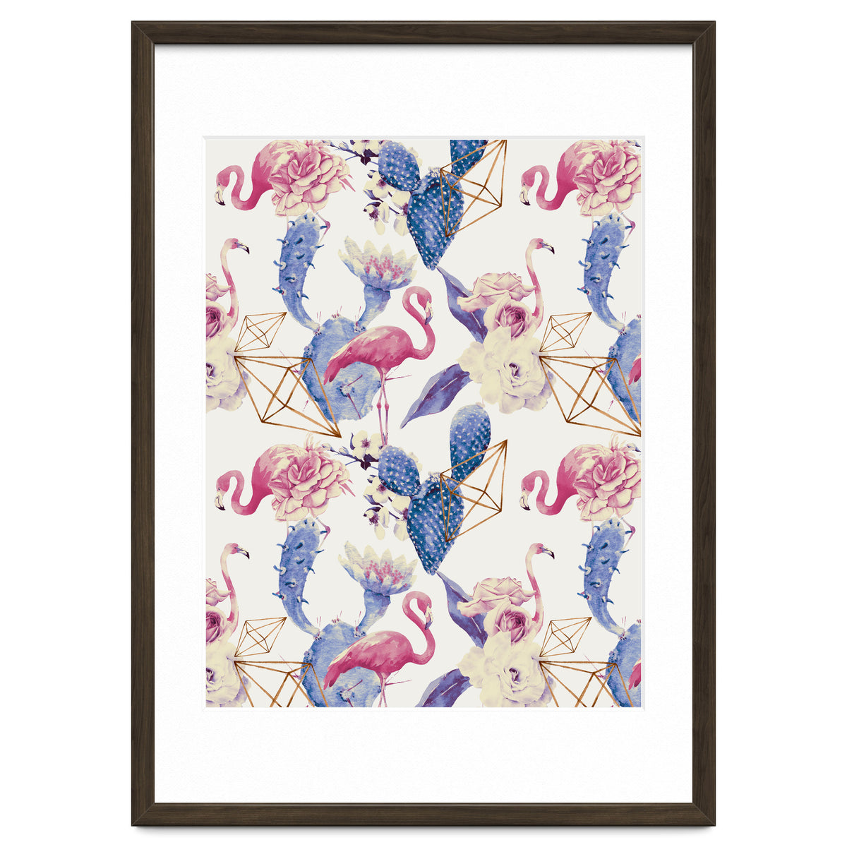 Flamingos, geometric and flowers 02