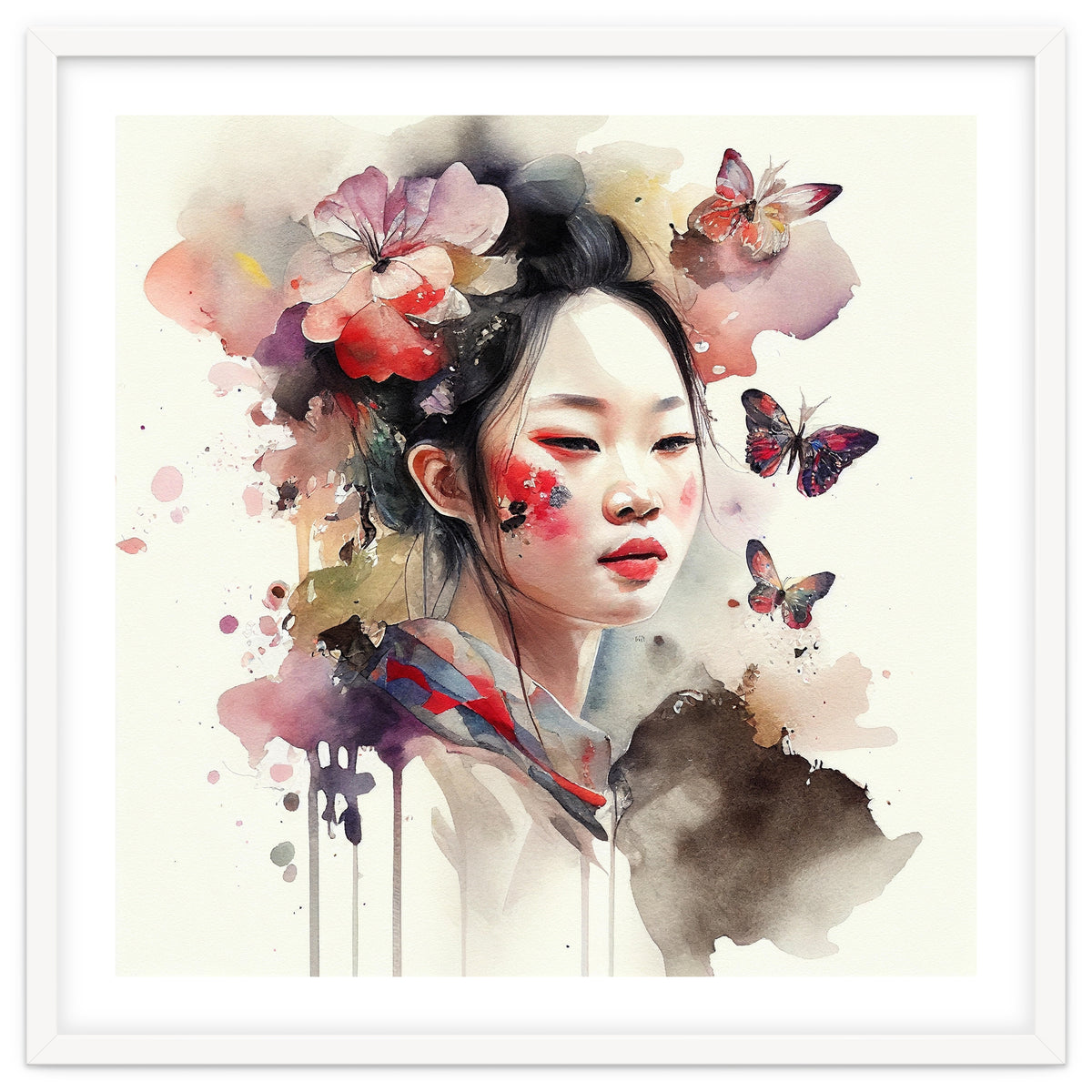 Watercolor Floral Asian Woman #2