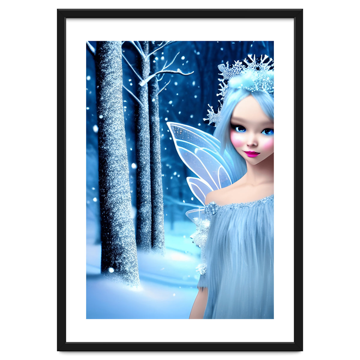 Cute 3d light blue Winter Fairy in the Forest