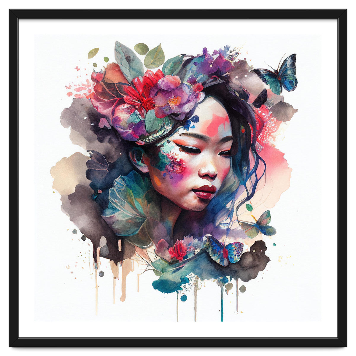 Watercolor Floral Asian Woman #10