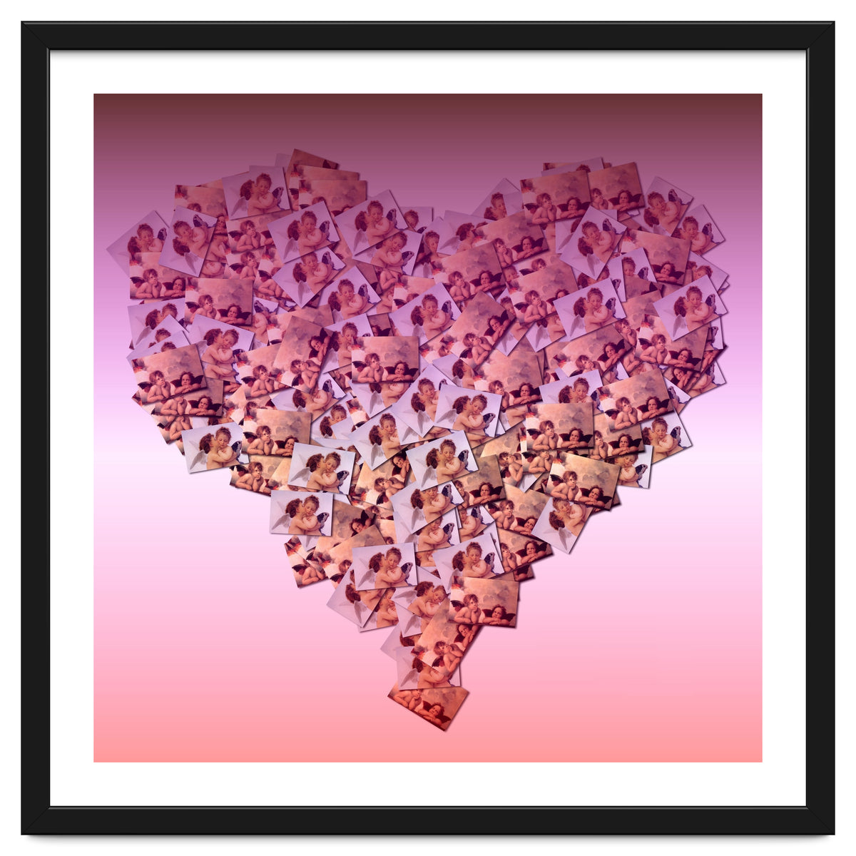 Heart collage of cuddling Cupid like characters