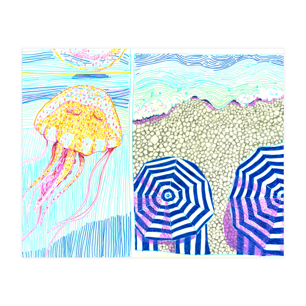 Provence Jelly fish & beach (Print Only)
