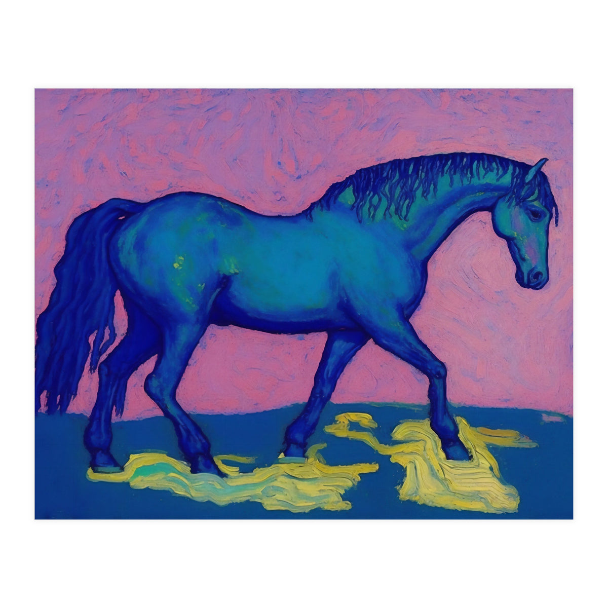Blue Horse Abstract Painting (Print Only)
