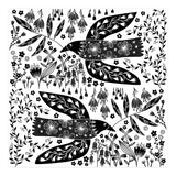 Doves And Flowers Black & White (Print Only) thumbnail
