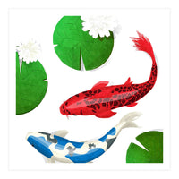 Watercolor Koi Fish And Lotus (Print Only)