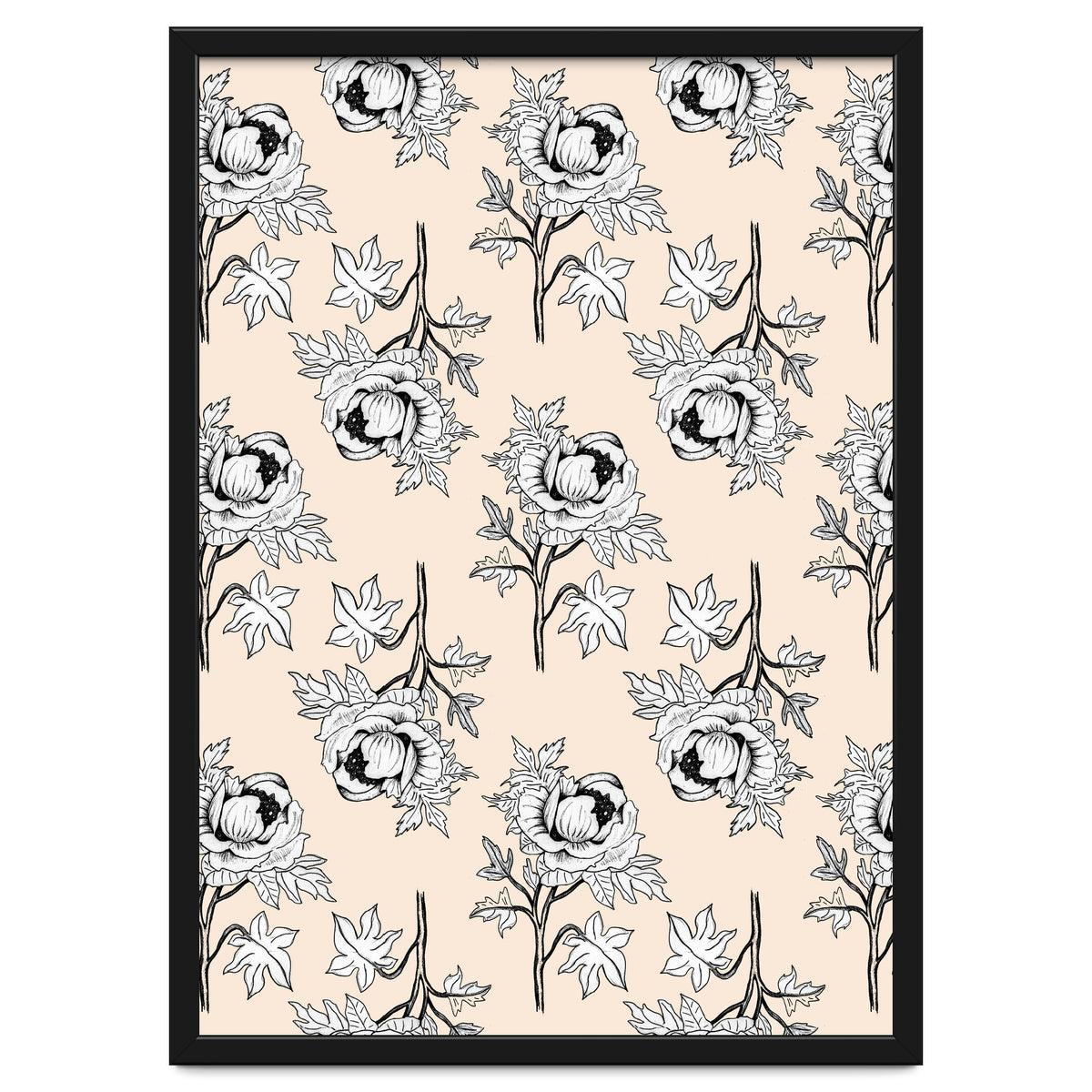 Drawing pattern of roses to pencil on beige