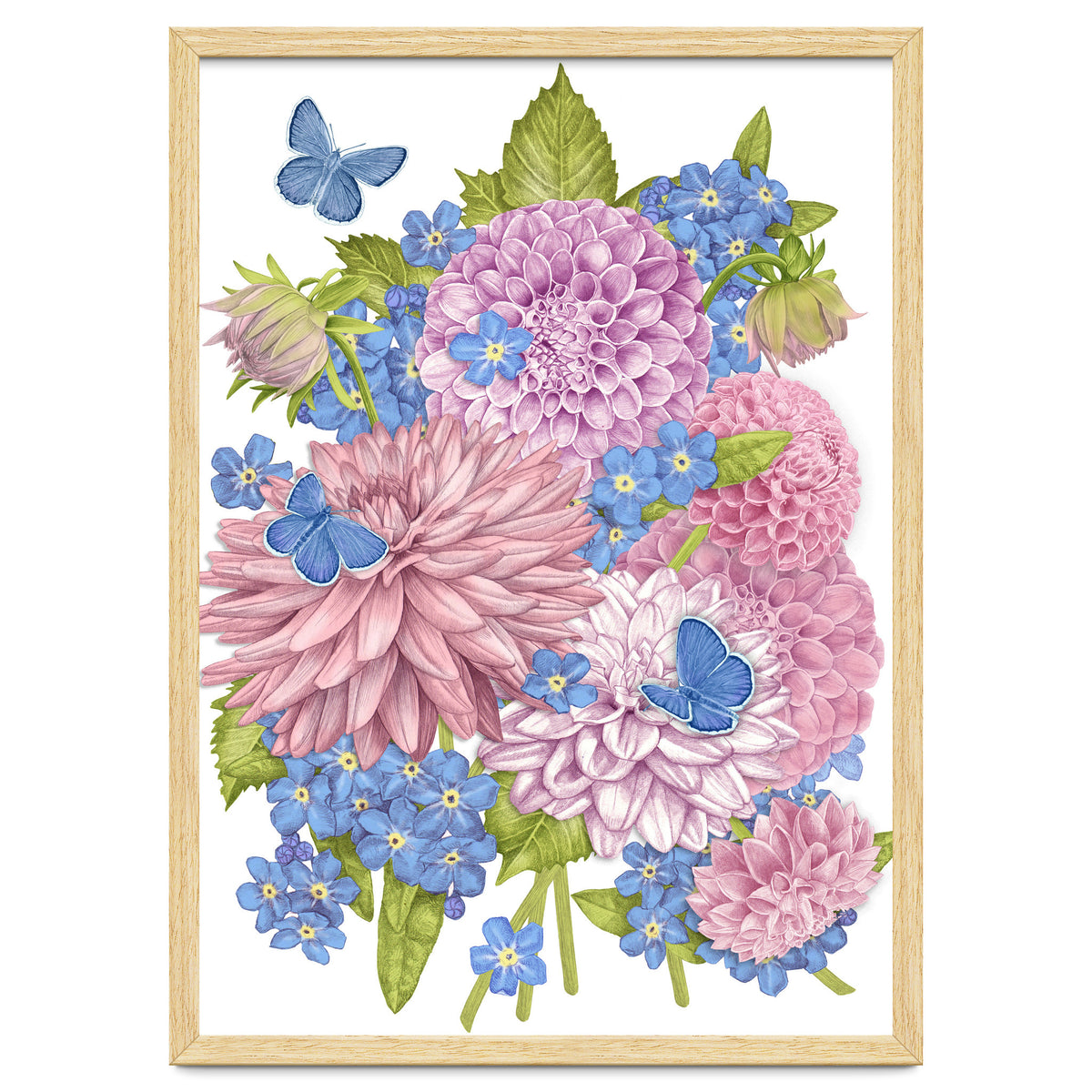 Pink Flowers and Butterflies