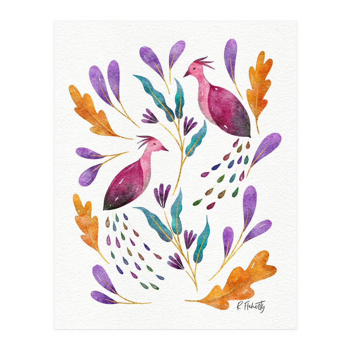 Folk Art Peacocks | Pink (Print Only)