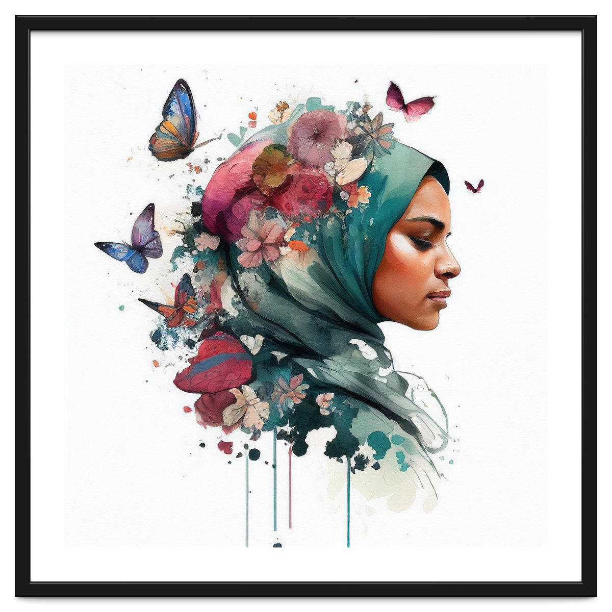 Watercolor Floral Muslim Woman #4