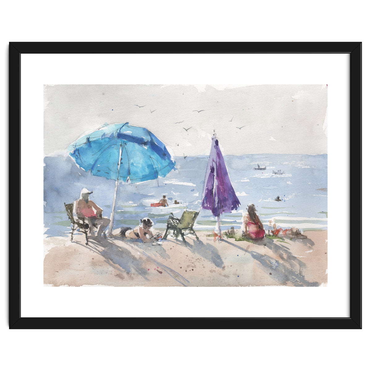 Under an umbrella in the sun. Watercolor