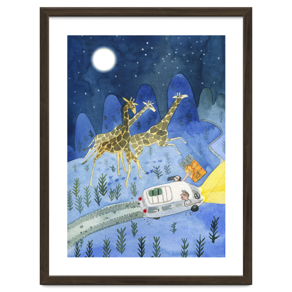 Giraffes In Moonlight