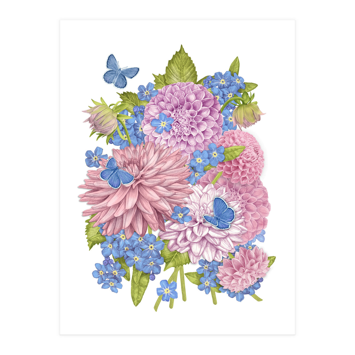 Pink Flowers and Butterflies (Print Only)