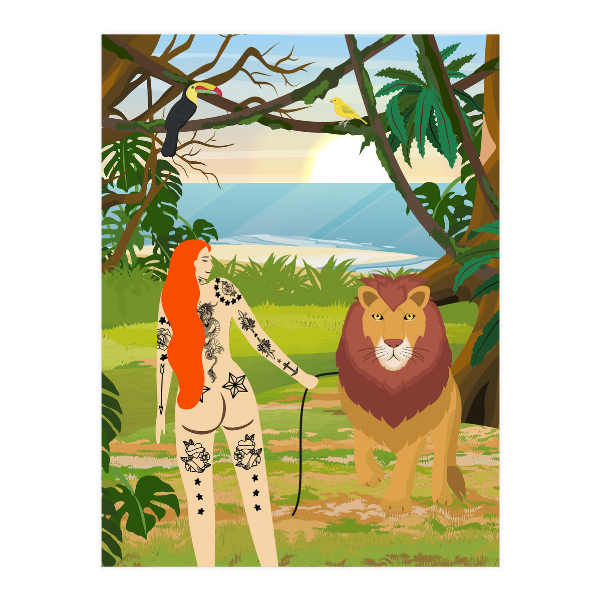 Tattooed Girl with Lion (Print Only)